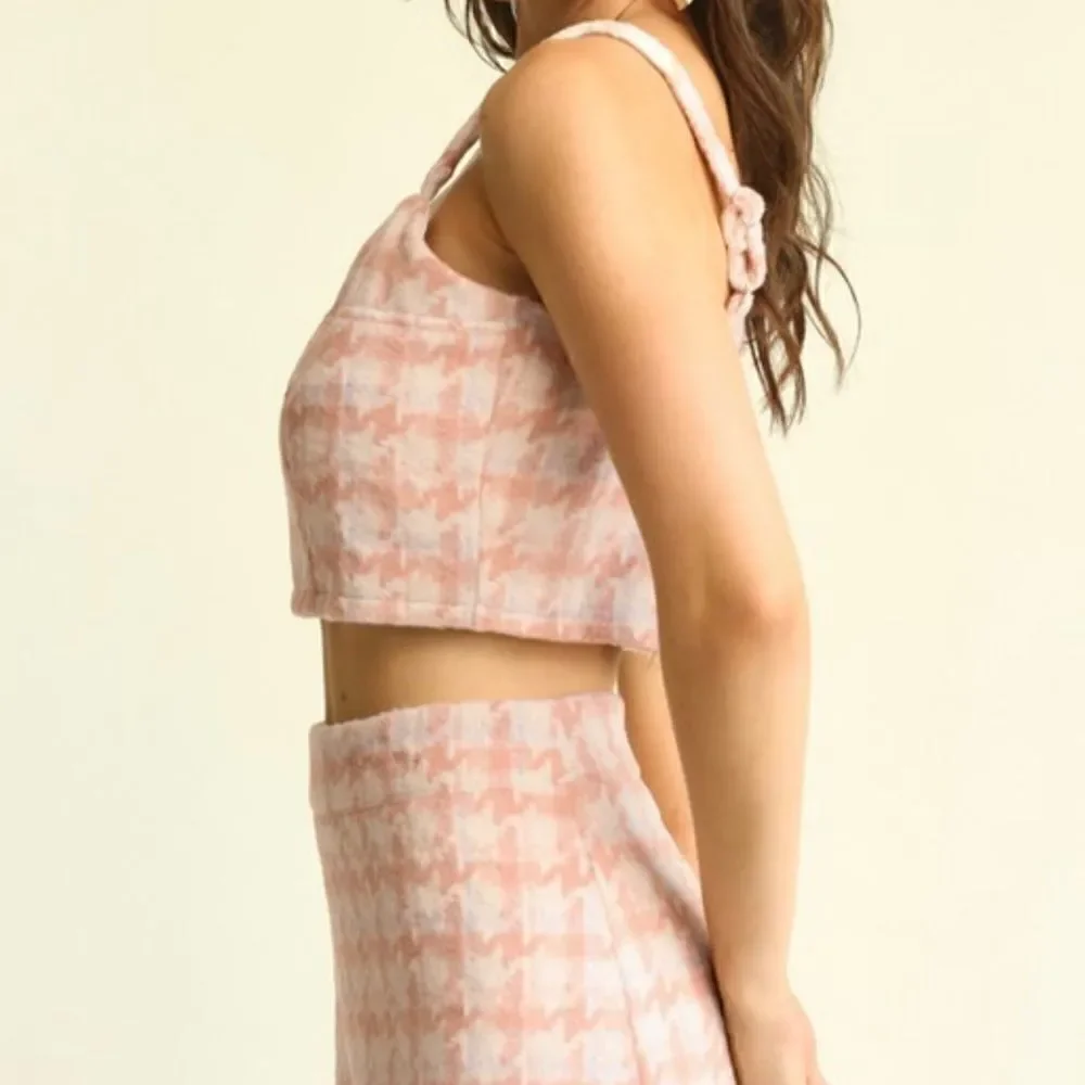 Pink houndstooth skirt set